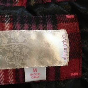 Xhilaration red plaid peacoat with hood sz medium